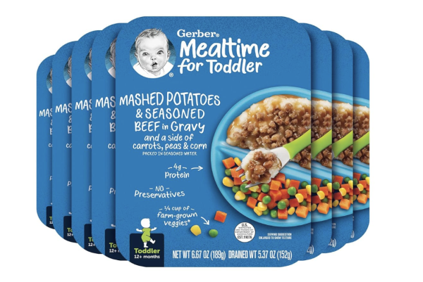 Gerber Baby Food, Mashed Potatoes and Seasoned Beef in Gravy and a side of Carrots, Peas and Corn, Toddler Food with Farm Grown Veggies, Toddler Meal, No Preservatives, 6.67 oz Ounce
